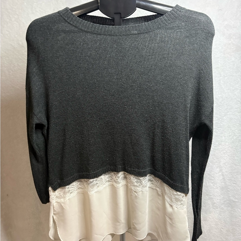 RD Style Charcoal and Ivory Layered Blouse
